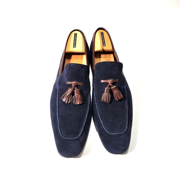 Magnanni Mens Slip On Blue Tasseled Suede LoafersSz EU 45 USA 12
